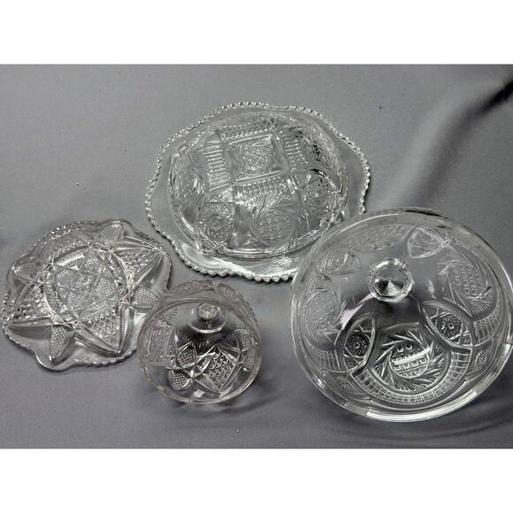 Vintage 2 Clear Dome Butter Dishes/McKee Aztec Sunburst/US Glass Pennsylvania - Picture 4 of 7